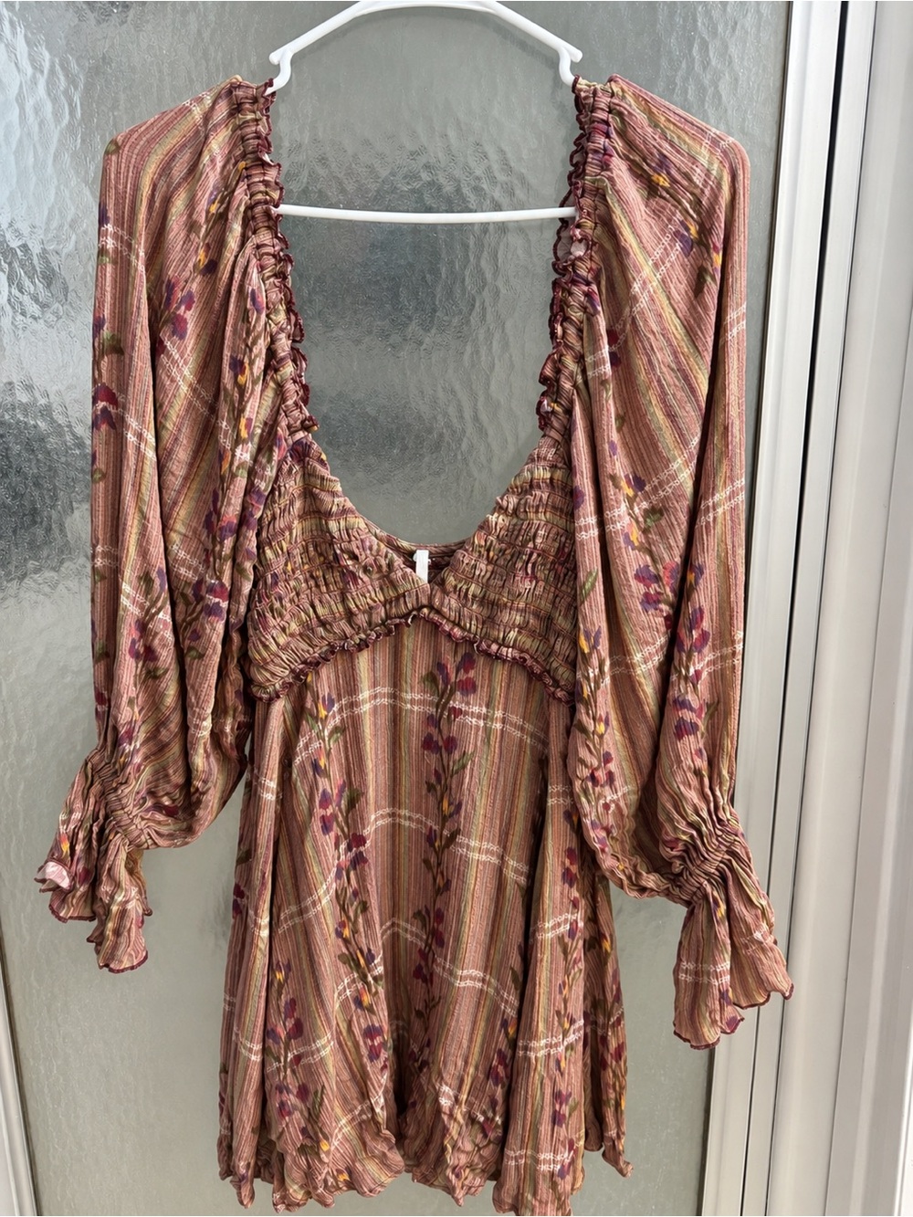 Free People Mauve Rust Floral Smocked Mini Dress